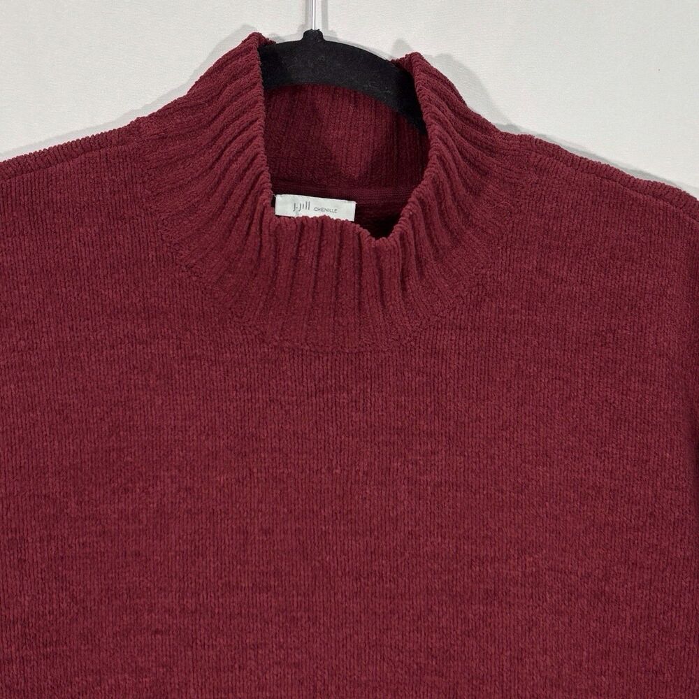 J Jill Chenille Oversized Sweater XL Burgundy Drop Shoulder Mock Neck Pockets - Picture 3 of 10
